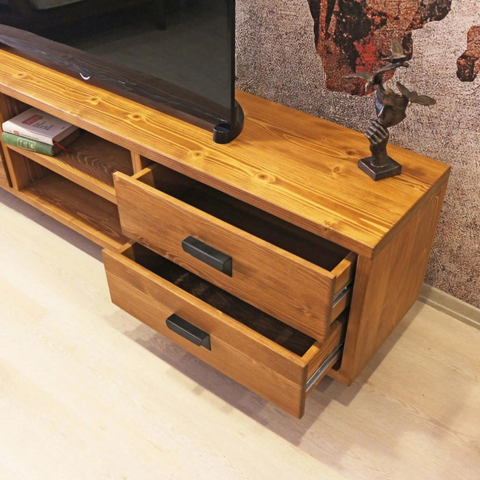 Close-up detail of the drawer joints and smooth wooden texture, showcasing quality craftsmanship.