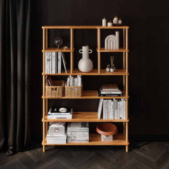 Detailed close-up of the smooth surface and rich texture of the solid wood used in the Brooklyn bookcase.