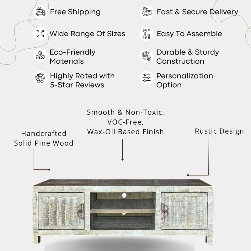 Burlington Pine Wood TV Stand with Cabinets