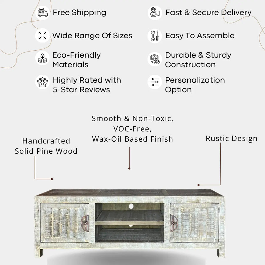 Burlington Pine Wood TV Stand with Cabinets