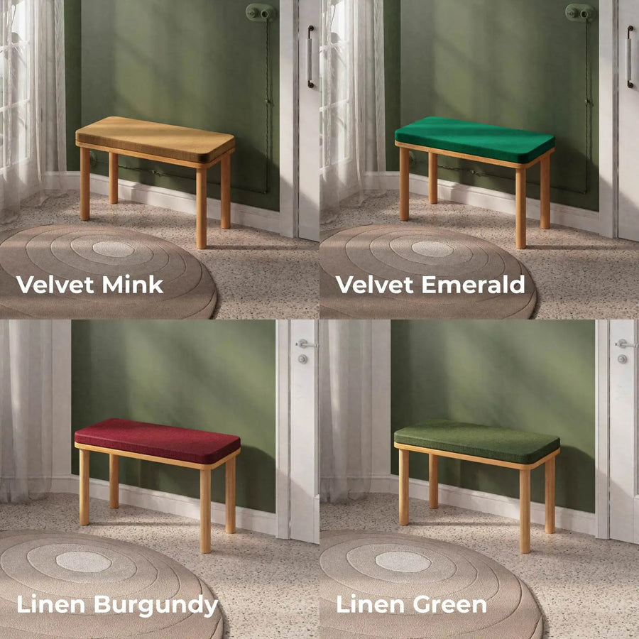 Beverly Hills Solid Beech Wood Bench | Modern Upholstered Entryway Bench Demontha