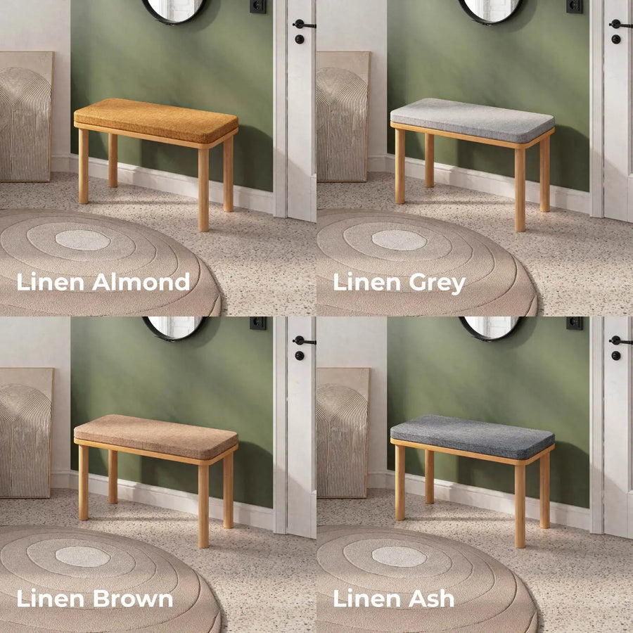 Beverly Hills Solid Beech Wood Bench | Modern Upholstered Entryway Bench Demontha