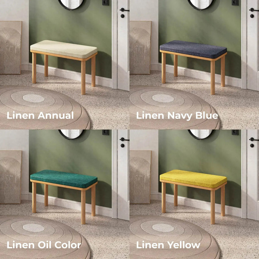 Beverly Hills Solid Beech Wood Bench | Modern Upholstered Entryway Bench Demontha