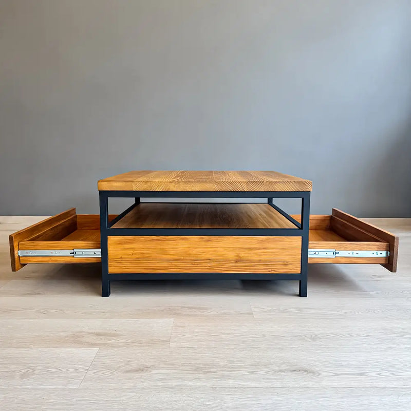 Front view of the drawers and shelf, ample storage