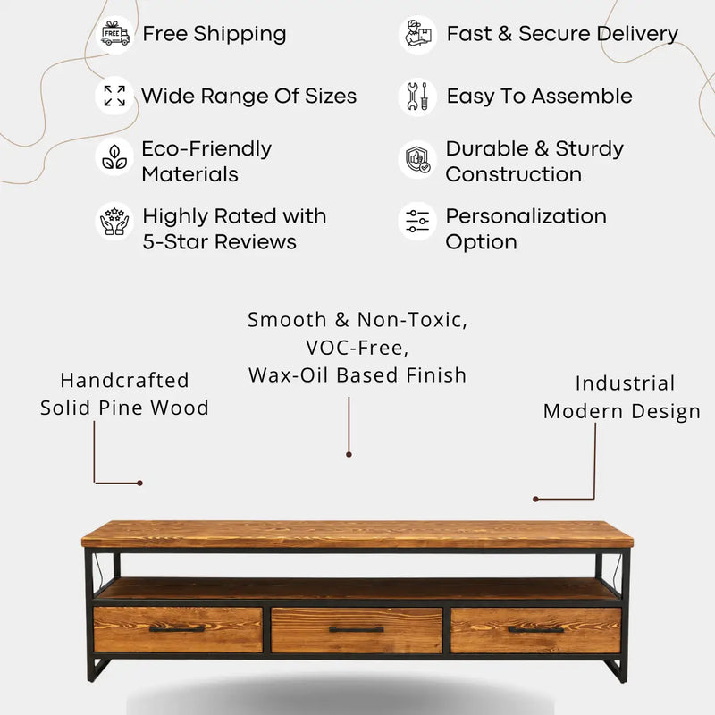 Carmen Solid Pine Wood TV Stand
