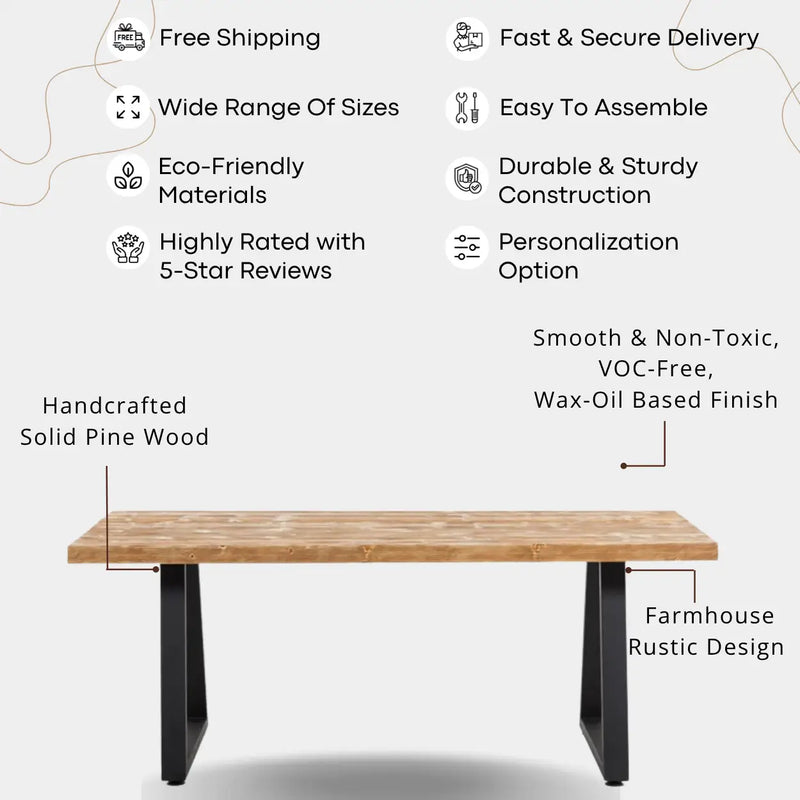 Cary Farmhouse Kitchen Table | Rectangle Pine Wood