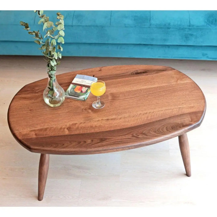 Elise Solid Walnut Wood Mid Century Oval Coffee Table