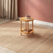 Hexagon-shaped wood end table crafted from solid beech wood with a natural finish, featuring sleek minimalist design.
