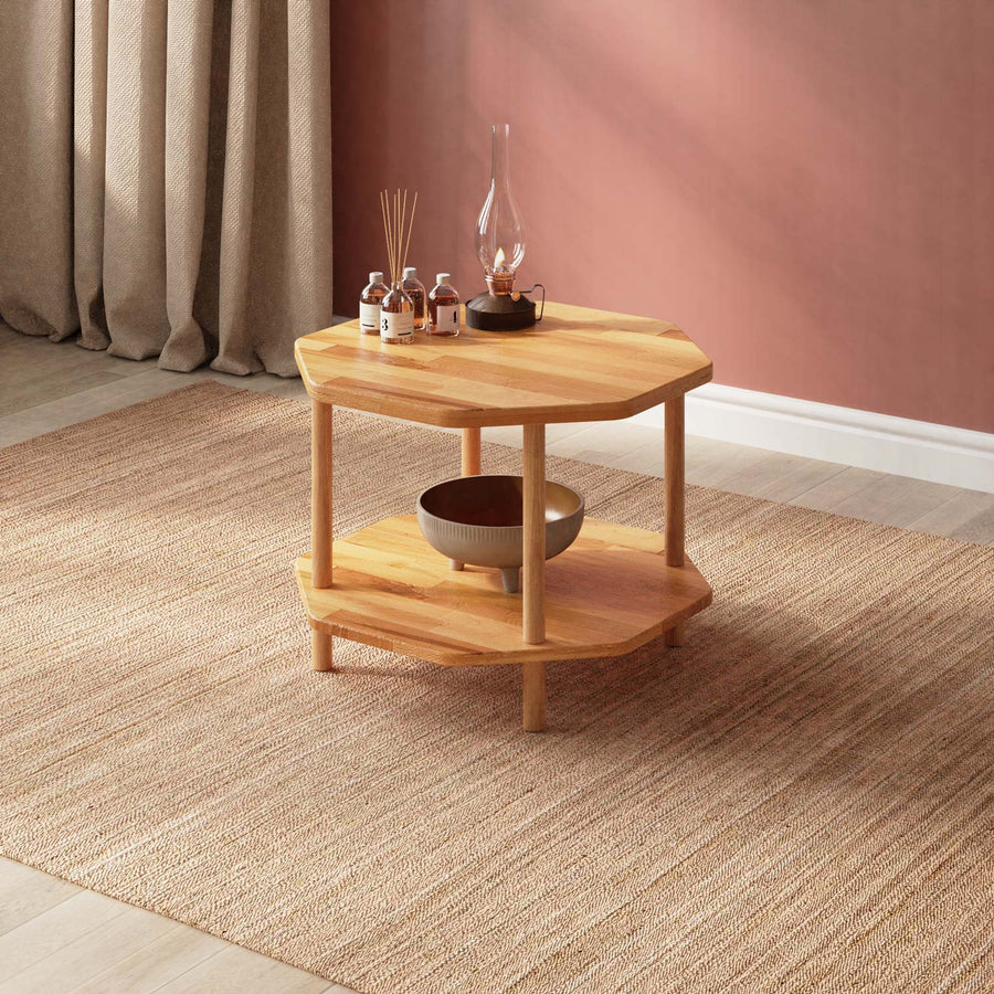 Living room setting with the wood coffee table: The table placed centrally in a modern living room, complementing the surrounding decor.