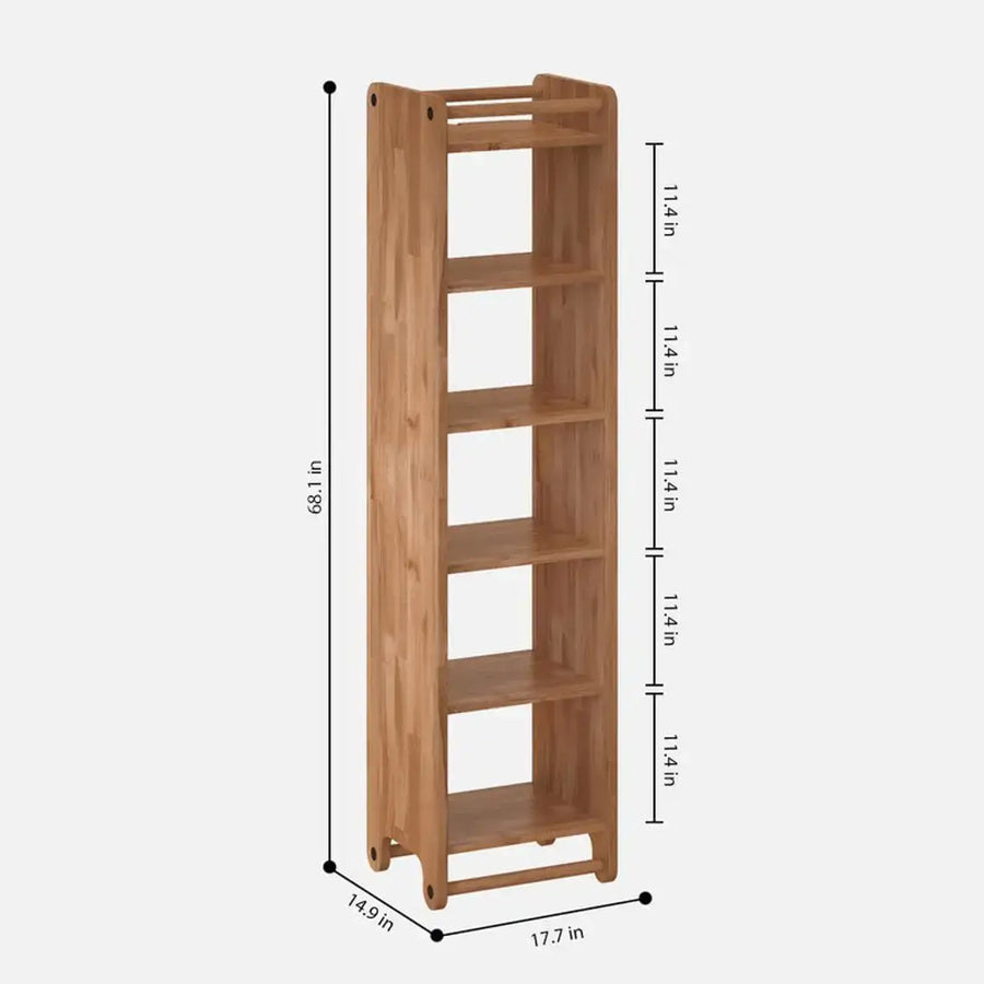Close-up of the Compton Slim Bookcase shelves, showcasing craftsmanship.