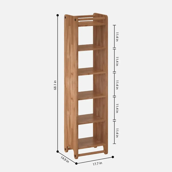 Close-up of the Compton Slim Bookcase shelves, showcasing craftsmanship.