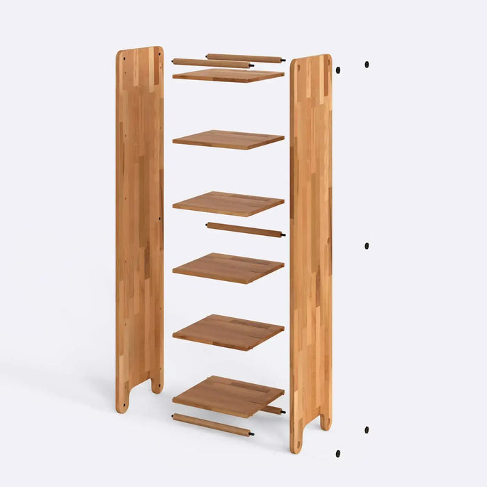Compton Slim Bookcase styled with books and decor in a modern space.