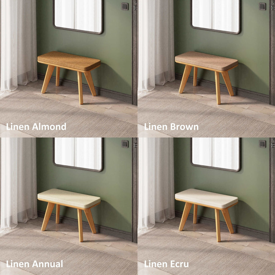 Dakota Solid Beech Wood Bench | Minimalist Upholstered Entryway Bench Demontha
