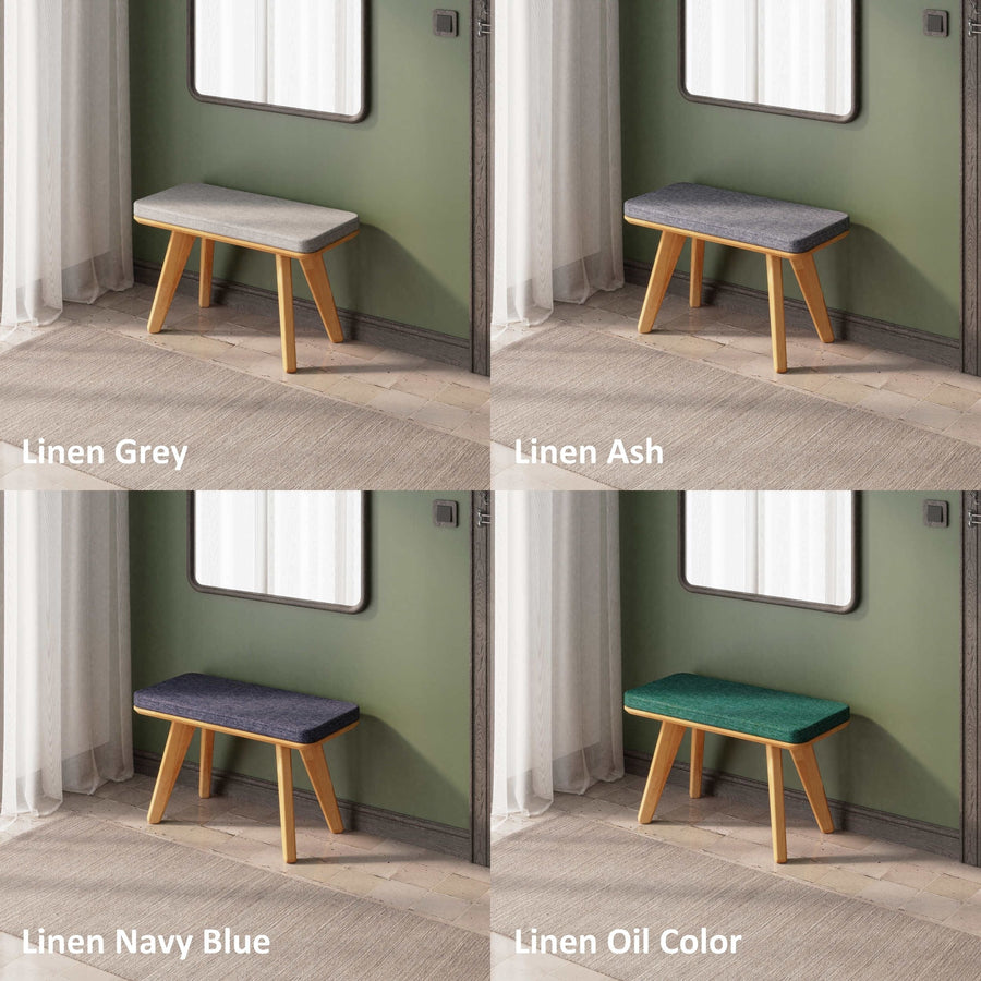 Dakota Solid Beech Wood Bench | Minimalist Upholstered Entryway Bench Demontha