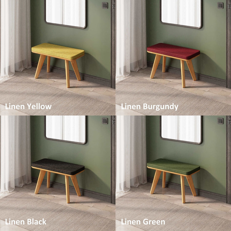 Dakota Solid Beech Wood Bench | Minimalist Upholstered Entryway Bench Demontha
