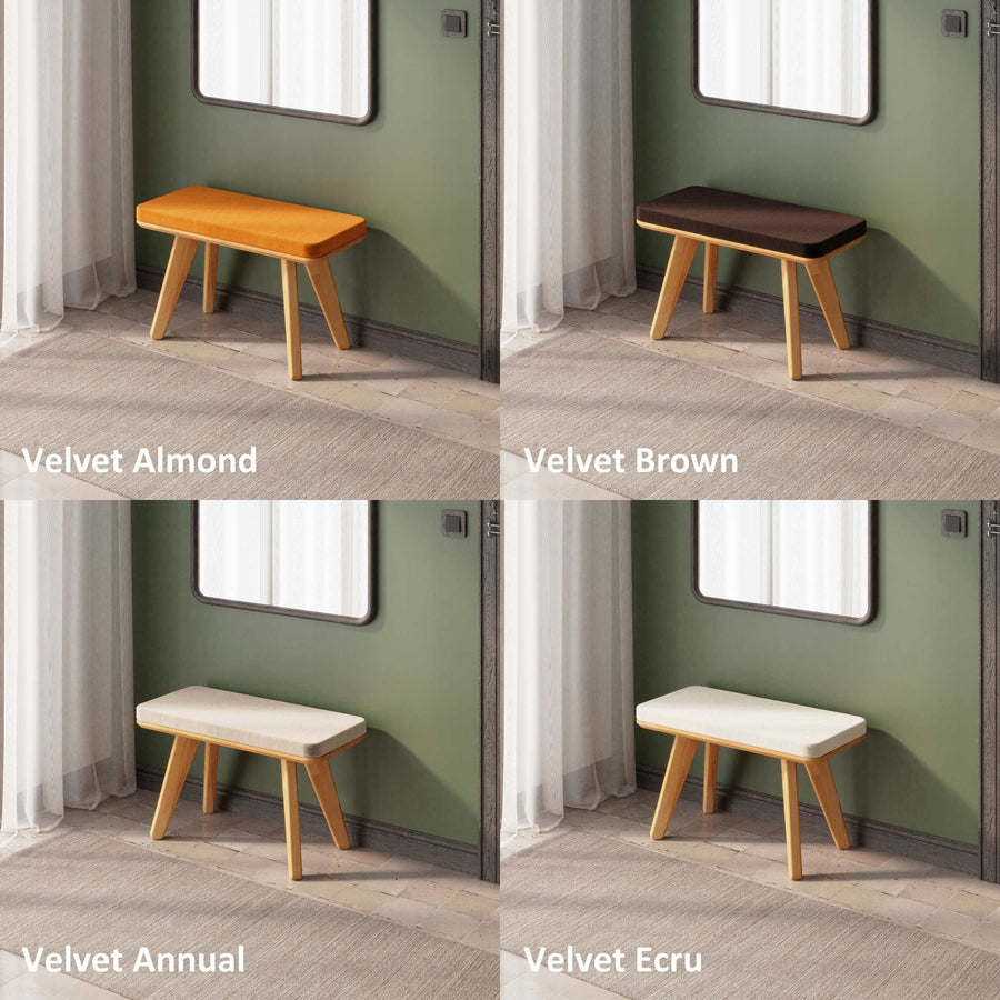 Dakota Solid Beech Wood Bench | Minimalist Upholstered Entryway Bench Demontha
