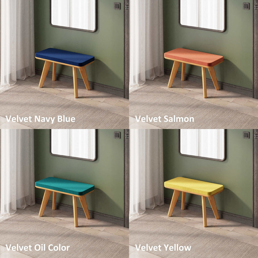 Dakota Solid Beech Wood Bench | Minimalist Upholstered Entryway Bench Demontha