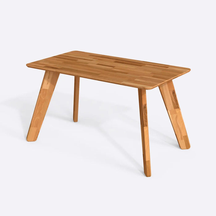 Rectangular dining table crafted from reclaimed wood, blending elegance with sustainability