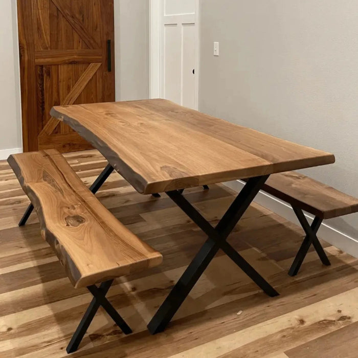 Top-down view of the Denton walnut table, showcasing its smooth surface and rich wood tones.