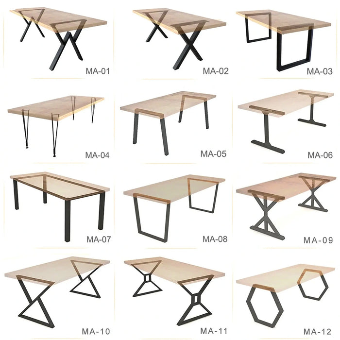 Kent dining table with 12 leg style options including Tapered, Hairpin, Parsons, X-leg, Flared, Square, Cross, Straight, Mid-Century, Industrial, Farmhouse, Modern, and V-Leg designs, allowing you to customize the look to suit your space and style