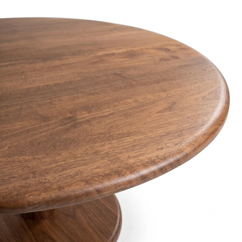Dorel Round Walnut Dining Table with Sculptural Base – Modern Pedestal Design