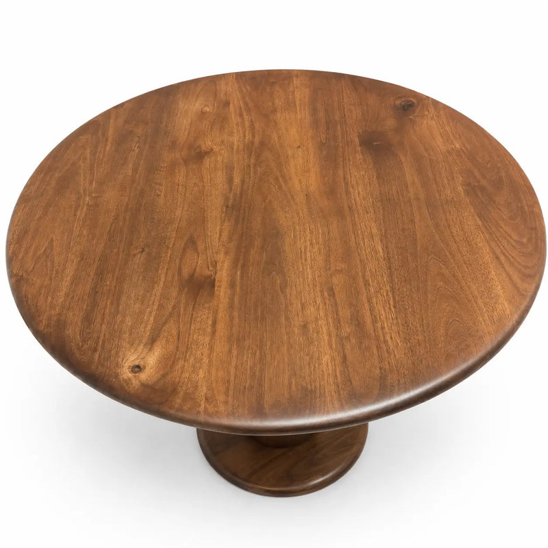 Dorel Round Walnut Dining Table with Sculptural Base – Modern Pedestal Design