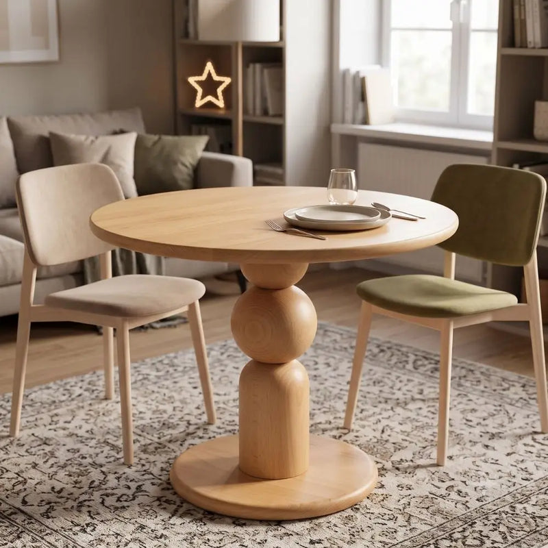 Dorel Beech Wood Round Dining Table | Modern Sculptural Pedestal | Black Color