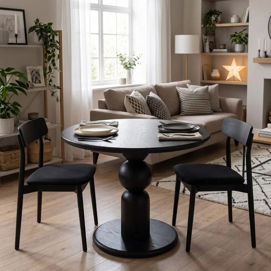 Dorel Beech Wood Round Dining Table | Modern Sculptural Pedestal | Black Color