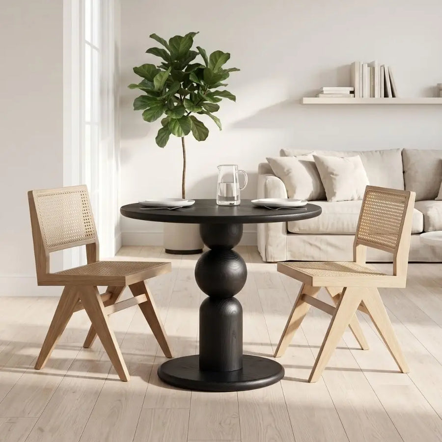 Dorel Beech Wood Round Dining Table | Modern Sculptural Pedestal | Black Color