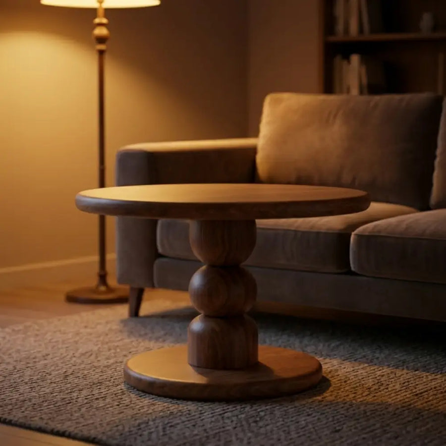 Dorel Solid Walnut Round Pedestal Coffee Table | Mid-Century Modern
