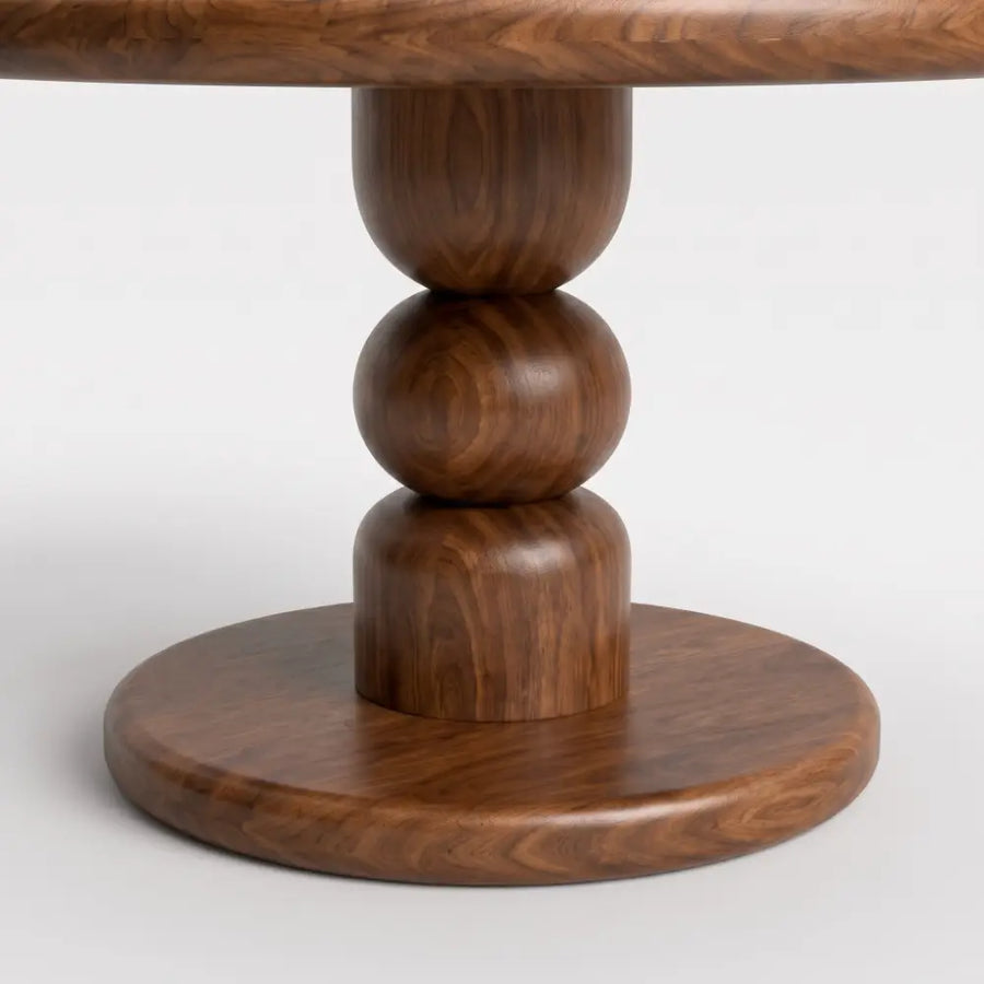 Dorel Solid Walnut Round Pedestal Coffee Table | Mid-Century Modern