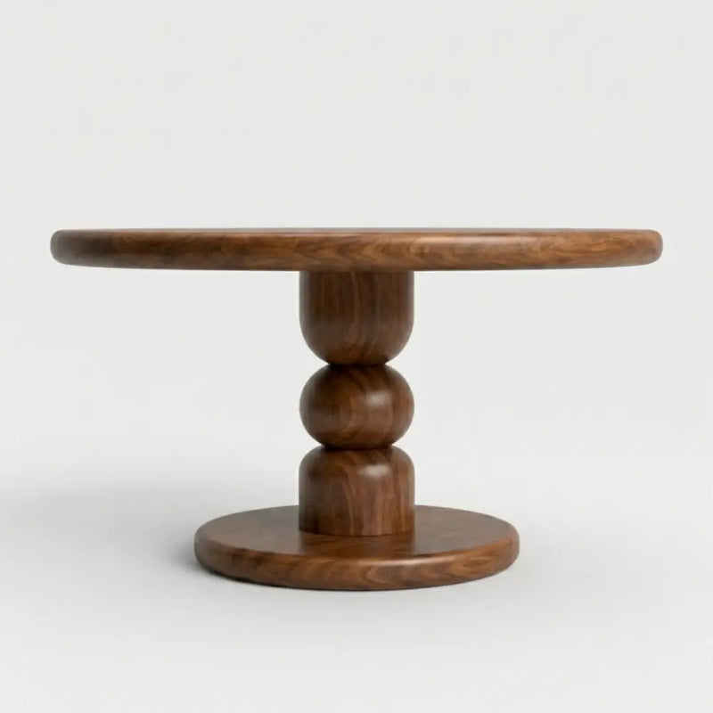 Dorel Solid Walnut Round Pedestal Coffee Table | Mid-Century Modern