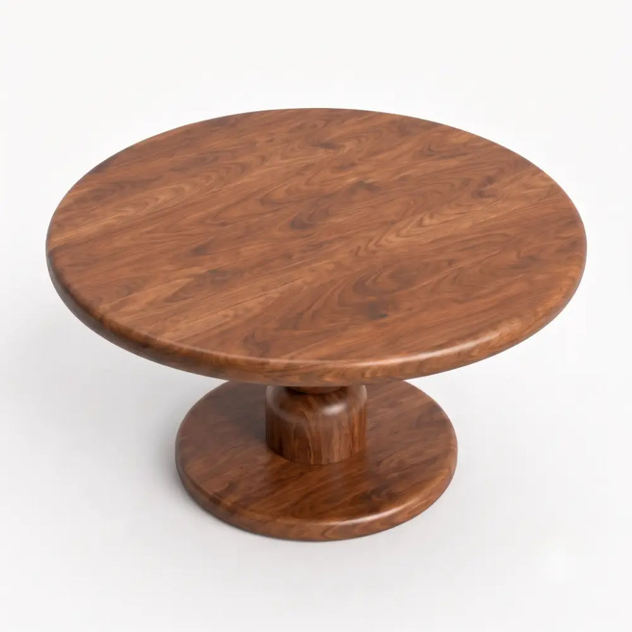 Dorel Solid Walnut Round Pedestal Coffee Table | Mid-Century Modern