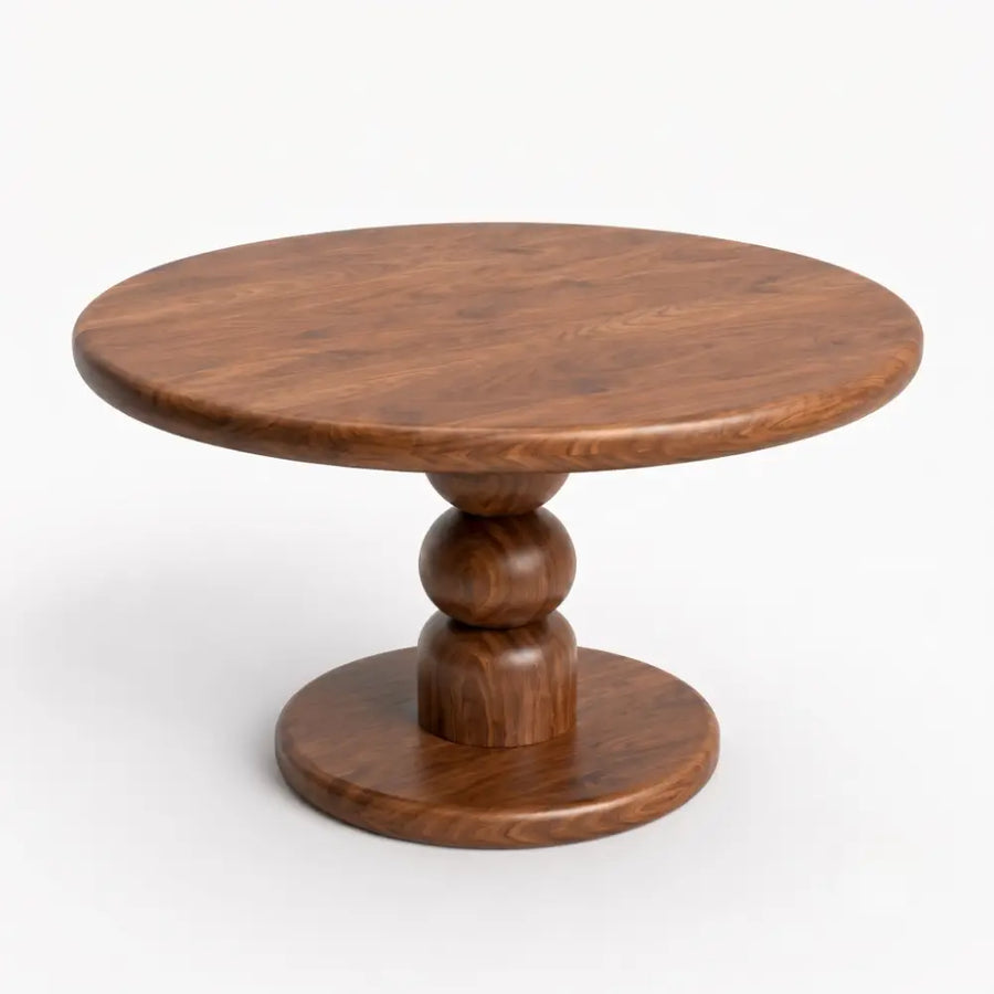 Dorel Solid Walnut Round Pedestal Coffee Table | Mid-Century Modern