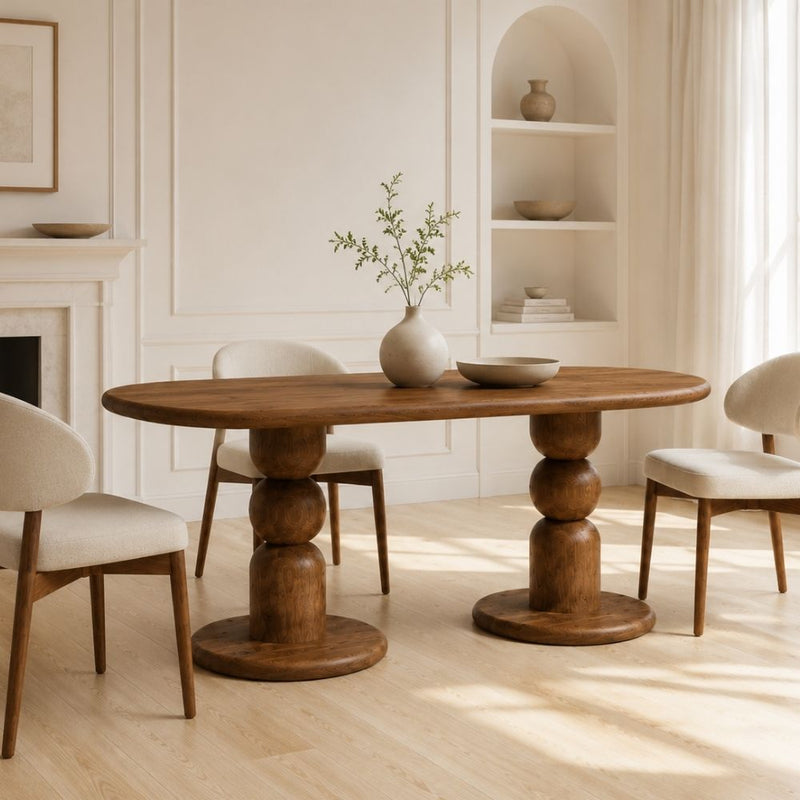Dorel Oval Walnut Dining Table | Double Pedestal Base