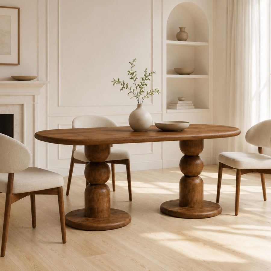 Dorel Oval Walnut Dining Table | Double Pedestal Base