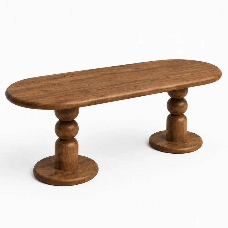 Dorel Oval Walnut Dining Table | Double Pedestal Base
