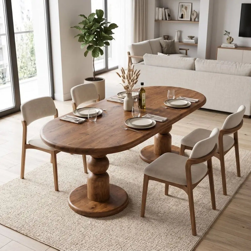 Dorel Oval Walnut Dining Table | Double Pedestal Base