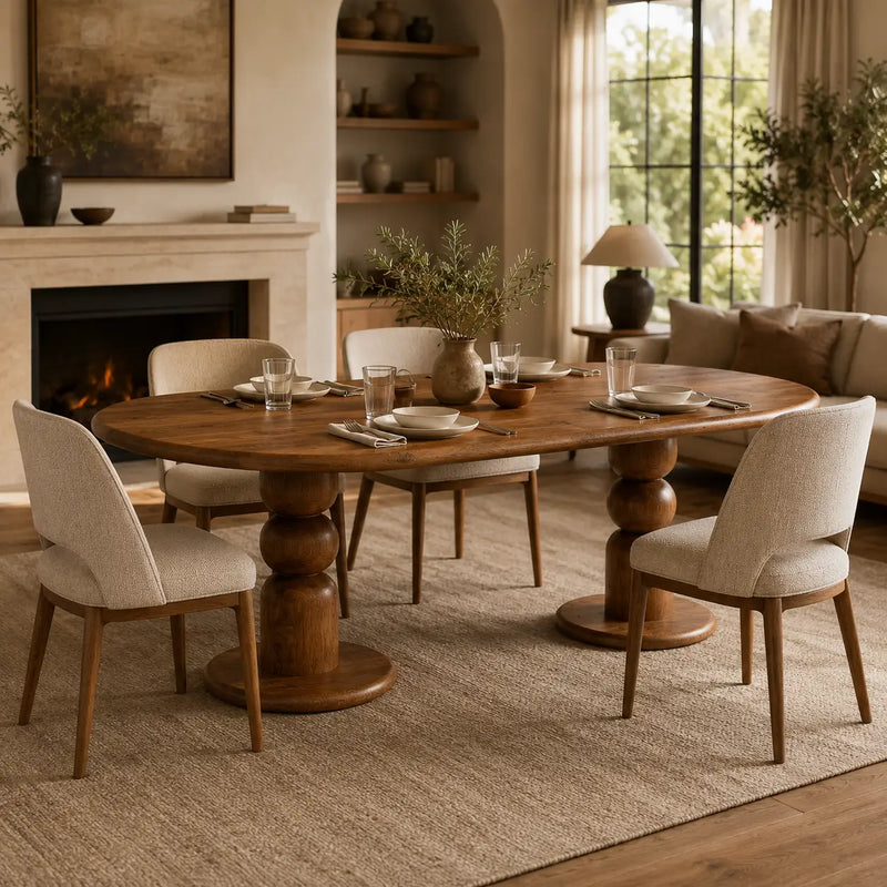 Dorel Oval Walnut Dining Table | Double Pedestal Base