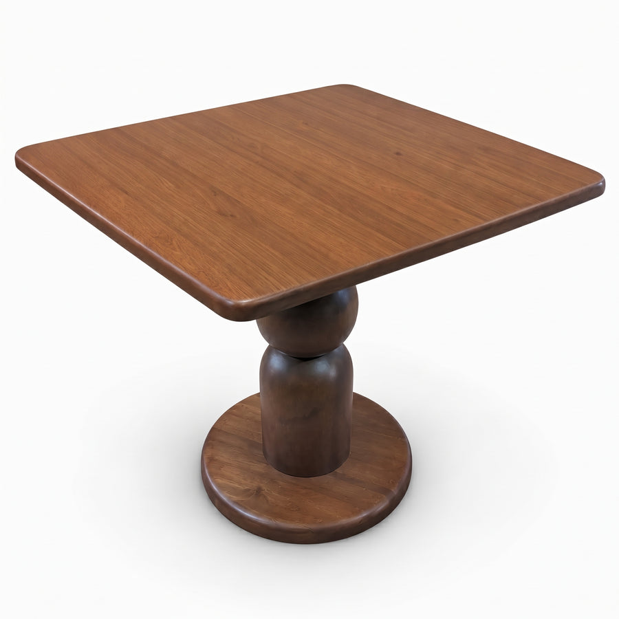Dorel Square Walnut Dining Table with Sculptural Base – Modern Pedestal Design