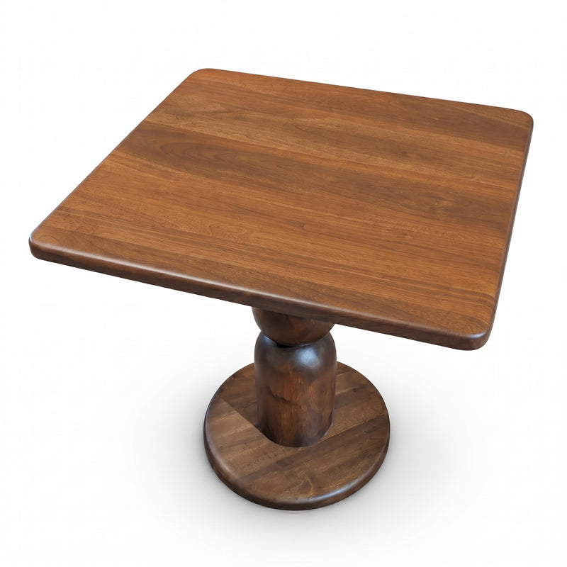 Dorel Square Walnut Dining Table with Sculptural Base – Modern Pedestal Design