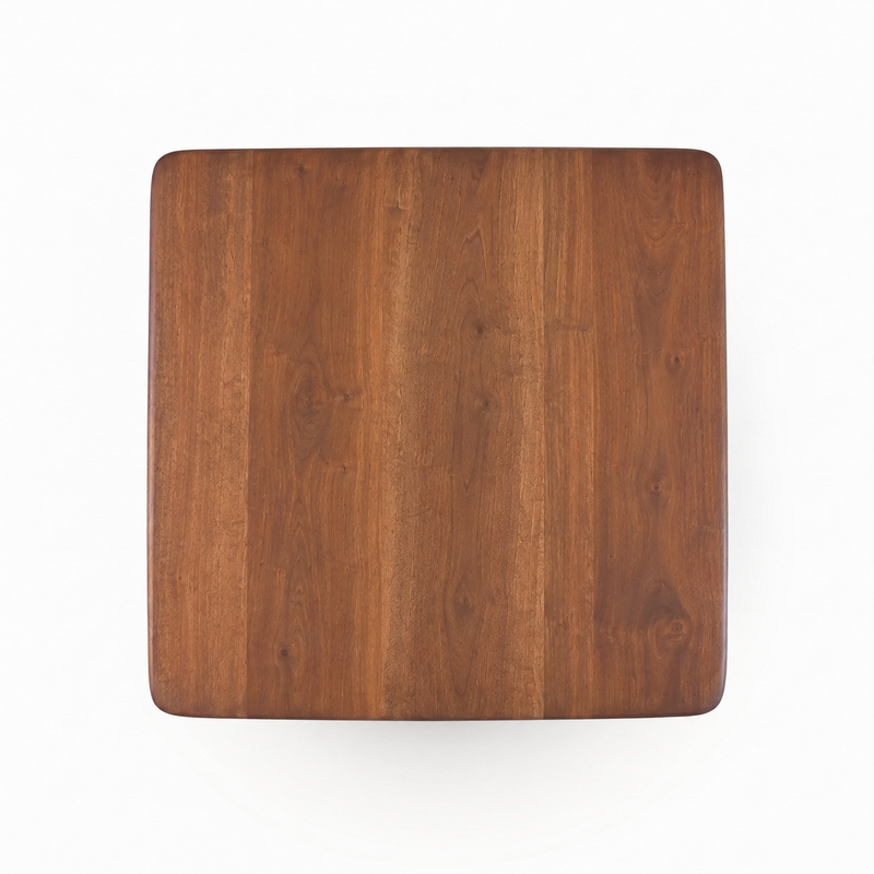 Dorel Square Walnut Dining Table with Sculptural Base – Modern Pedestal Design