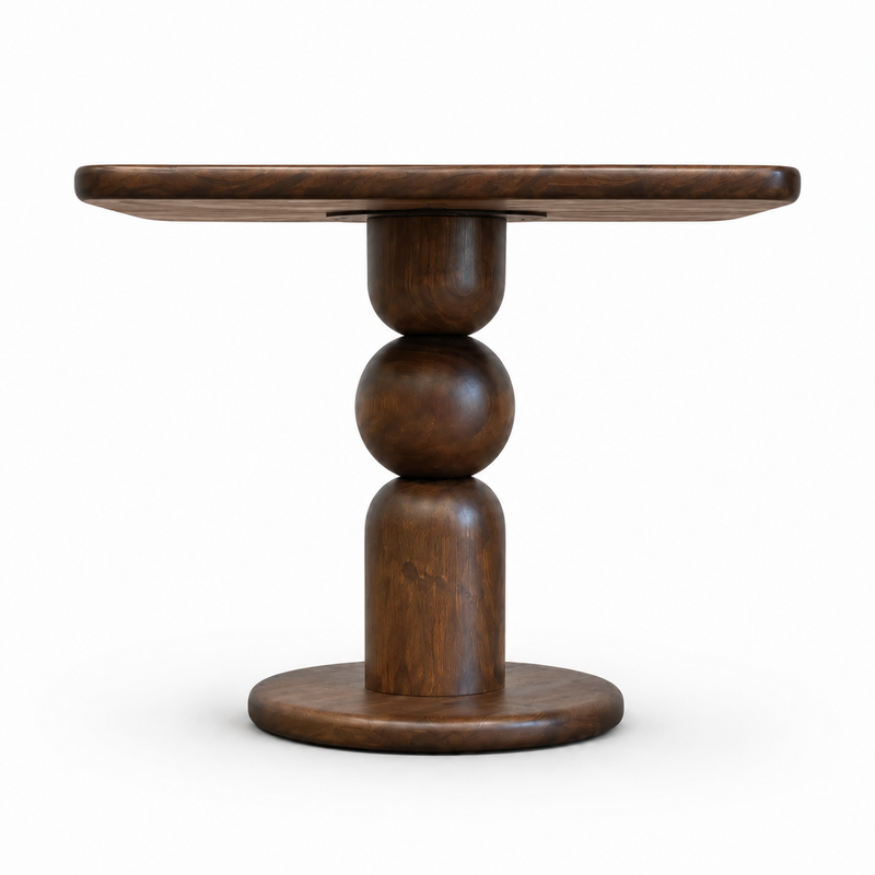 Dorel Square Walnut Dining Table with Sculptural Base – Modern Pedestal Design