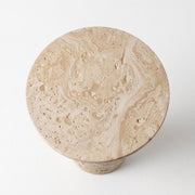 Top View of Dune Round Travertine Side Table - Sculptural Tapered Pedestal Design by Tomruque
