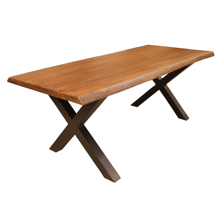 Angled side view of the Eagan table, displaying the combination of wood and metal materials
