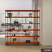 A stylish mid century bookshelf featuring 6 spacious shelves made of solid pine wood and metal frame, perfect for organizing books and decor.
