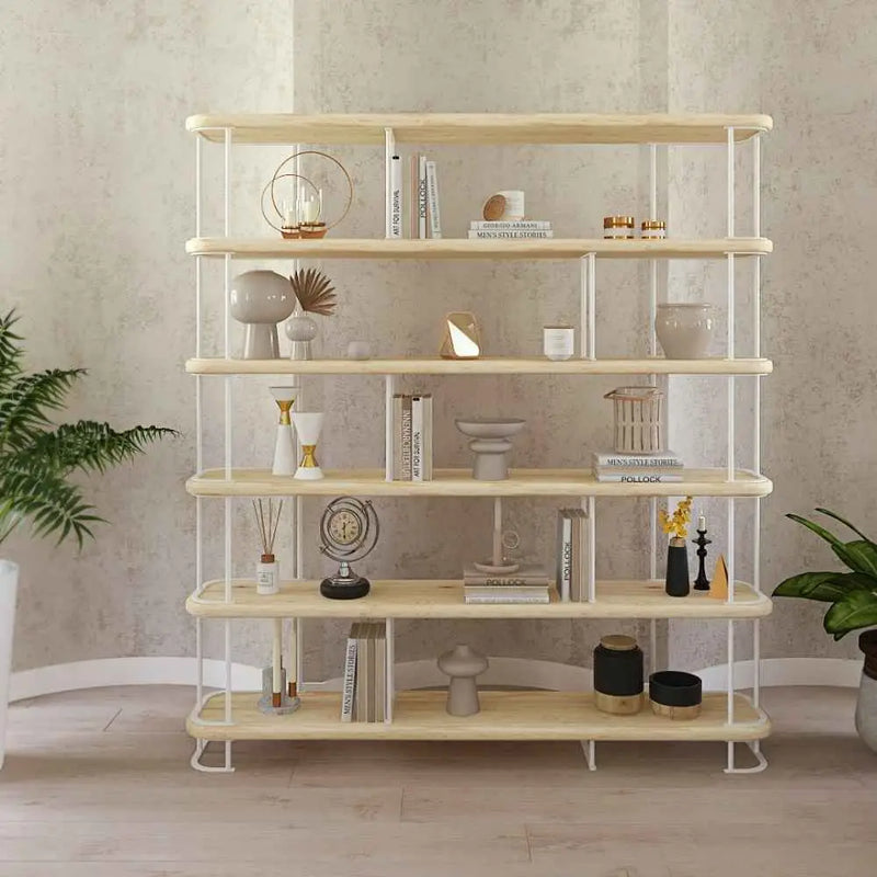 Ellis Mid Century Bookshelf | 6 Shelves Pine Wood Design