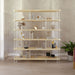 Wide view of the Ellis Mid Century Modern Bookshelf, showcasing its solid pine wood frame and sleek metal accents, styled with books and decorative items.