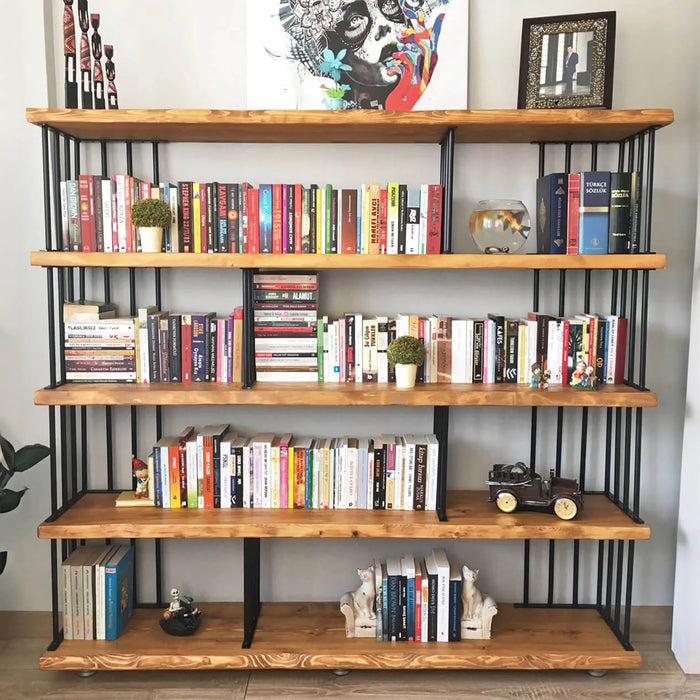 Fargo Solid Pine Wood and Metal Large Bookcase