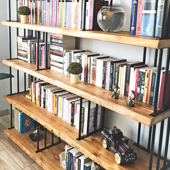 Fargo Solid Pine Wood and Metal Large Bookcase